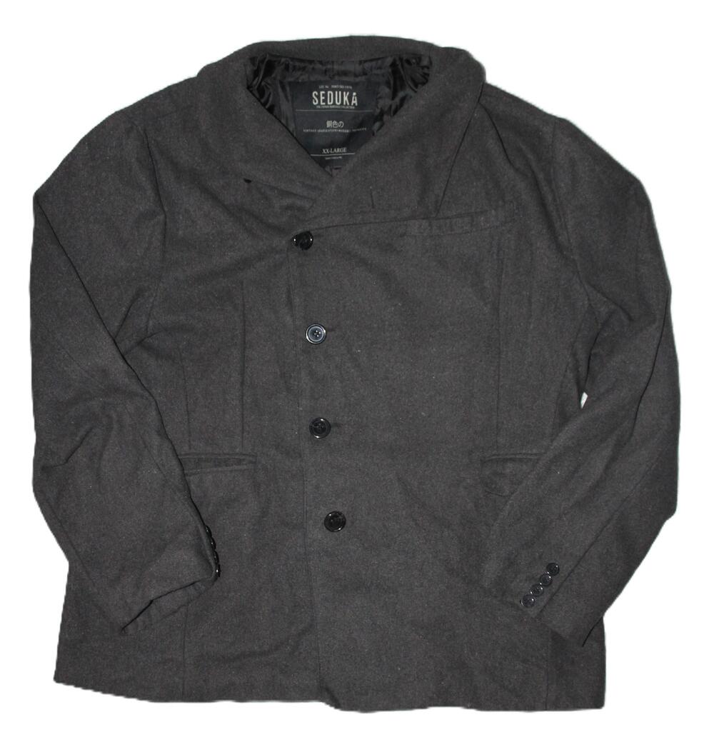 Seduka Jacket Mens 2XL Gray Wool Blend Peacoat Coat Button Front Casual
